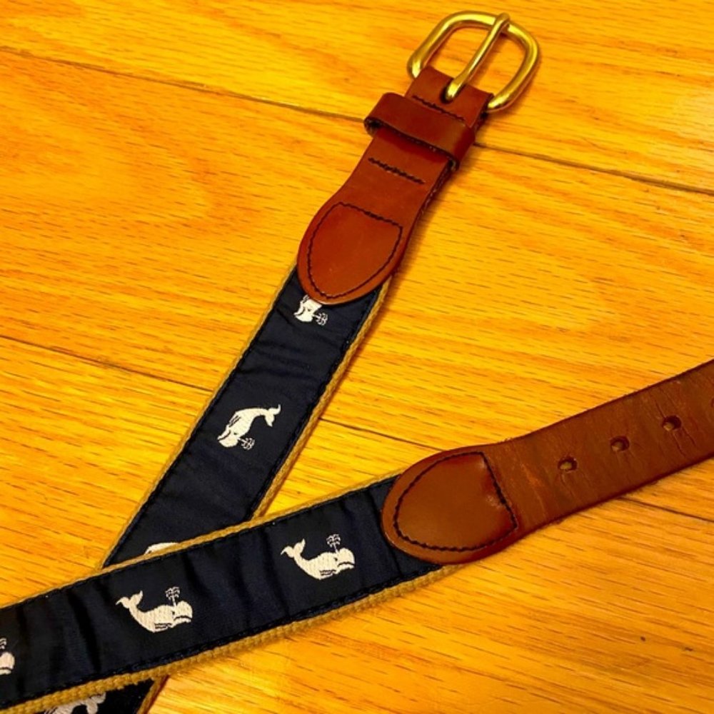 Vintage Whale Print Cloth and Leather Belt